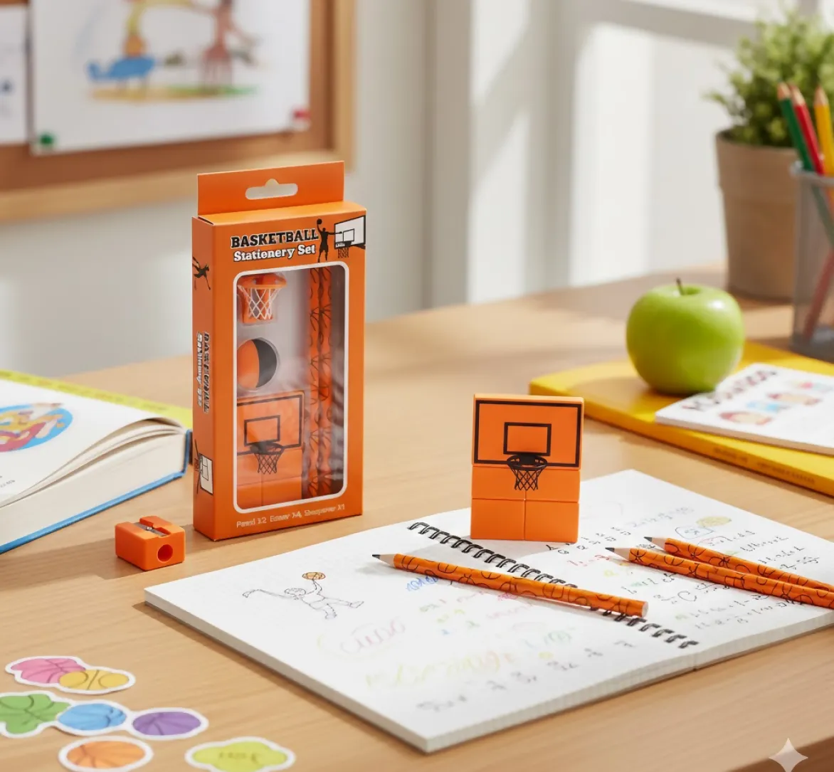 Football & Basketball Stationery Kit Pencil, Sharpener & Eraser (Birthday Gift) - Detailed Feature View 1