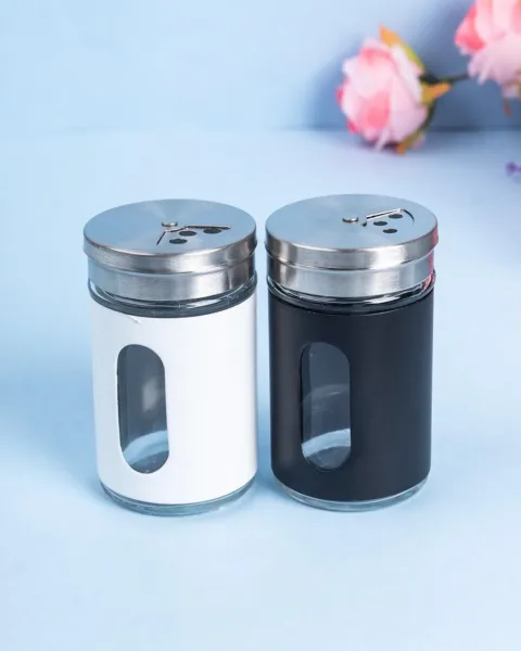 Salt & Pepper Shaker, Black & White, Stainless Steel & Glass, Set of 2