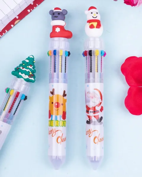 Santa Claus Bobble Head Ball Pens (Assorted Colour, Set Of 3)