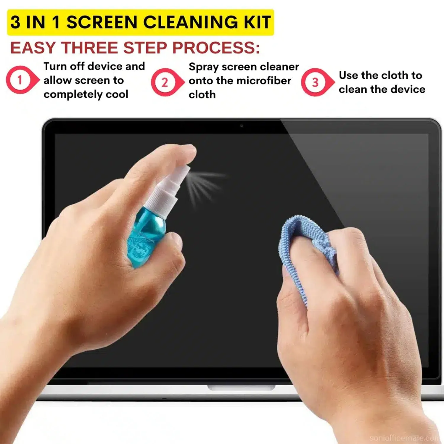 Screen Cleaner Spray – 3-in-1 Kit with Microfiber Cloth & Brush - Detailed Feature View 1