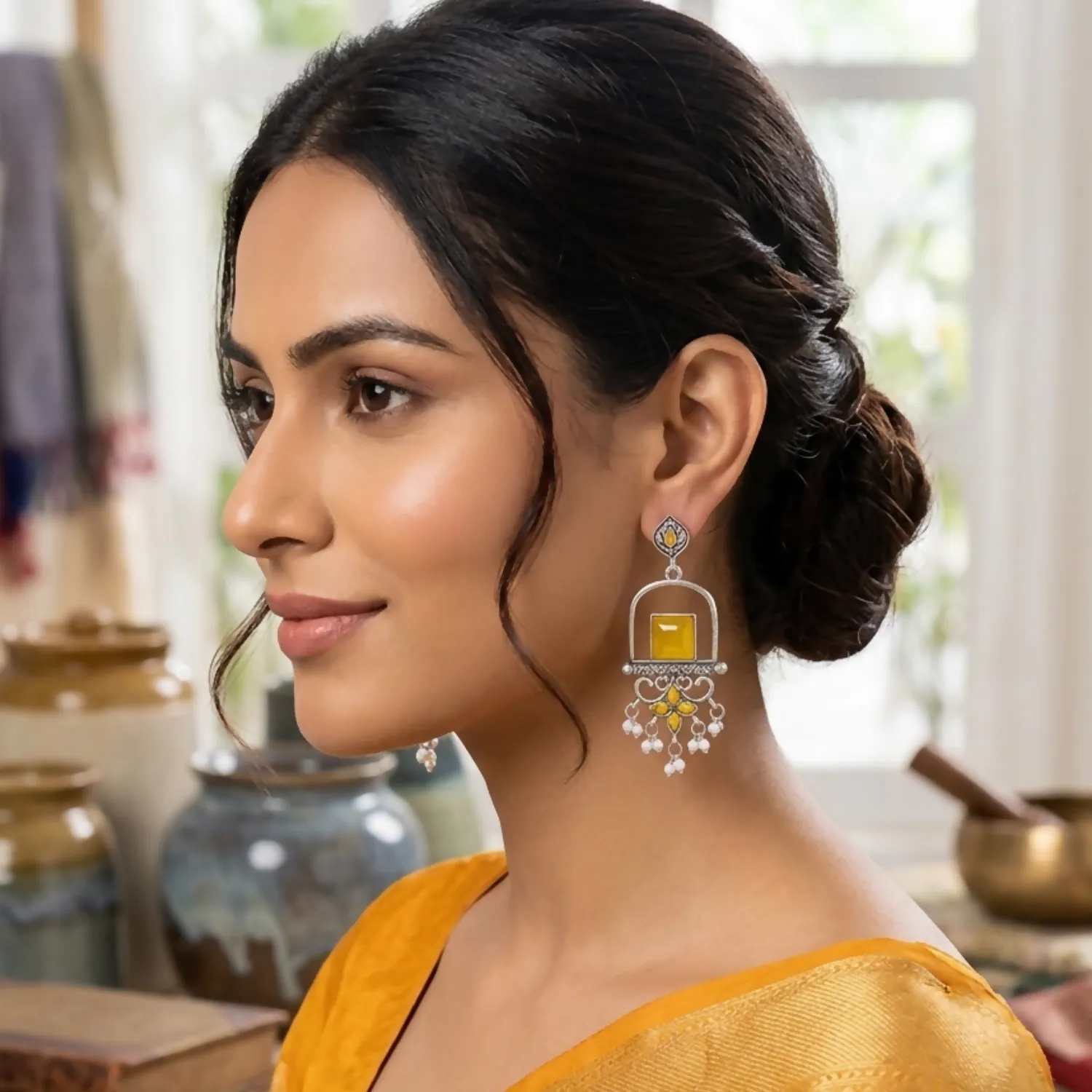 Premium Oxidized Silver Dangle Earrings – Unique Geometric Design for Festive & Casual Wear - Buy Online at Alikart