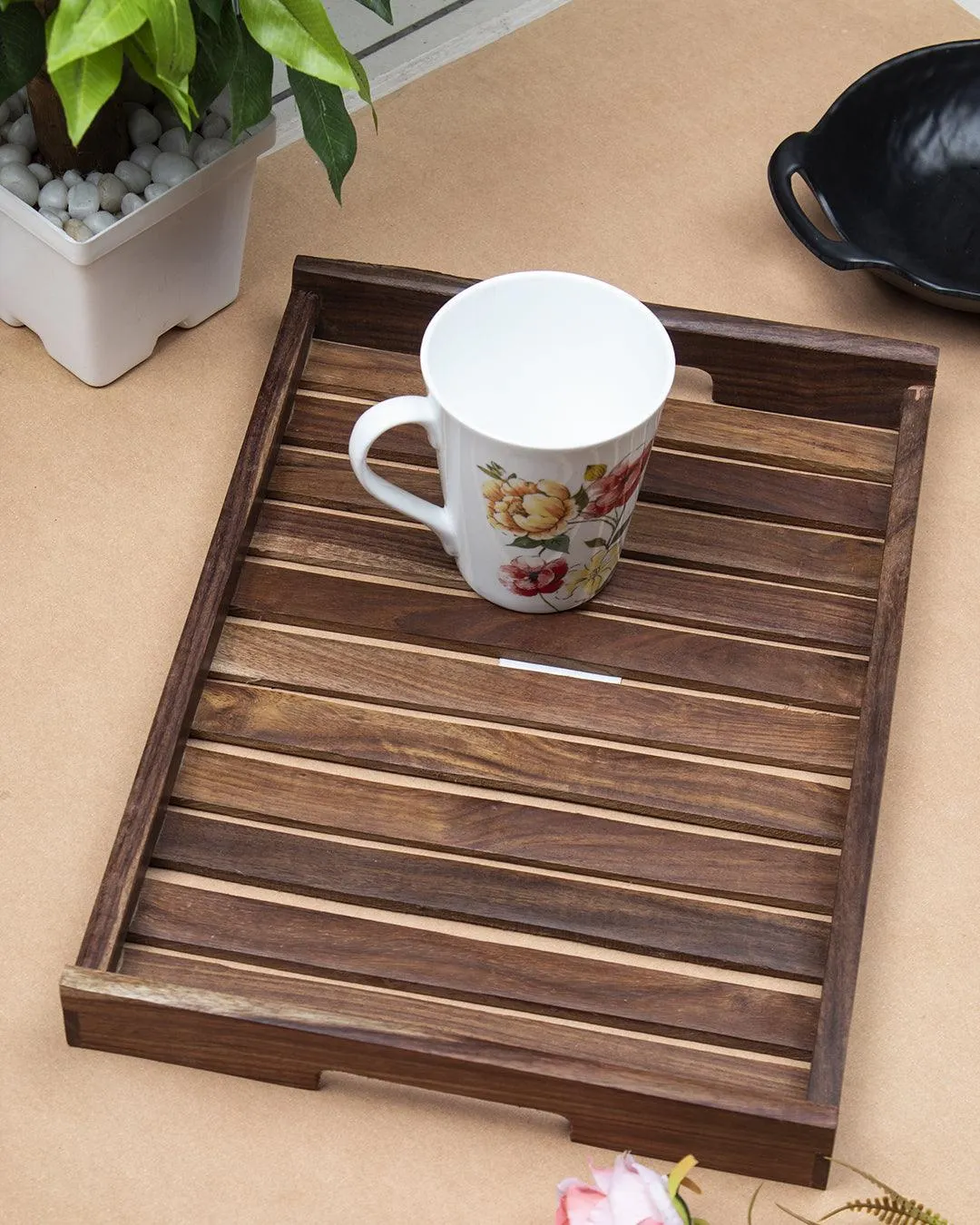 Premium Sheesham Wood Handcrafted Large Serving Trays - Buy Online at Alikart