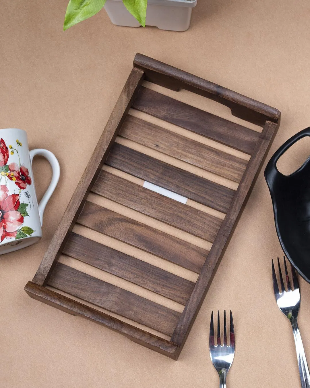 Premium Sheesham Wood Handcrafted Small Serving Tray - Buy Online at Alikart