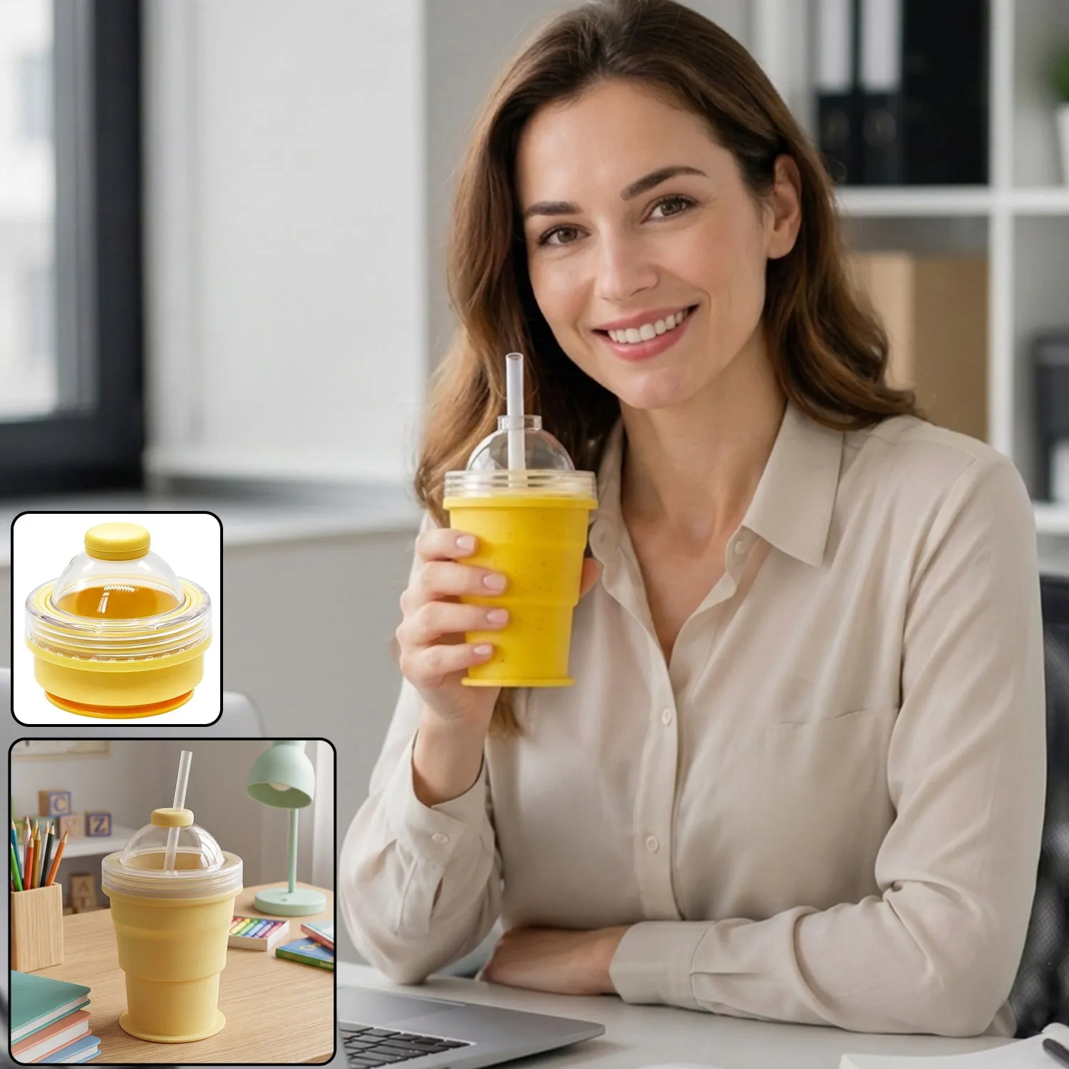 Premium Silicone Foldable Collapsible Travel Cup with Straw and Dome Lid (1 Pc) - Buy Online at Alikart