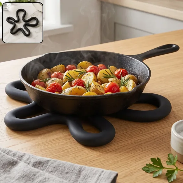 Silicone Flower Shape Hot Pot Holder Trivet Mat 16×15 Cm for Kitchen (1 Pc)
