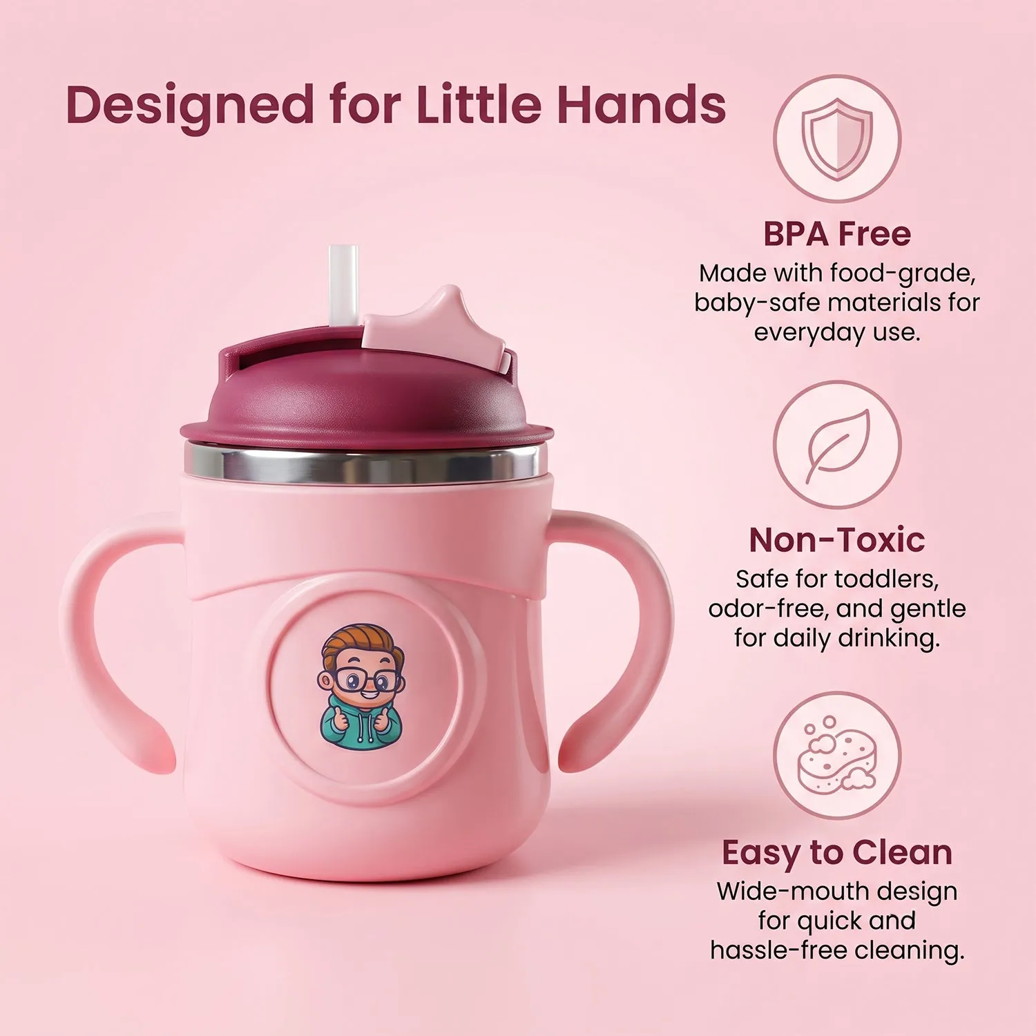Apex Rio Sipper Cup 250 ML Kids Straw Bottle with Twin Handles (1 Pc) - Detailed Feature View 2