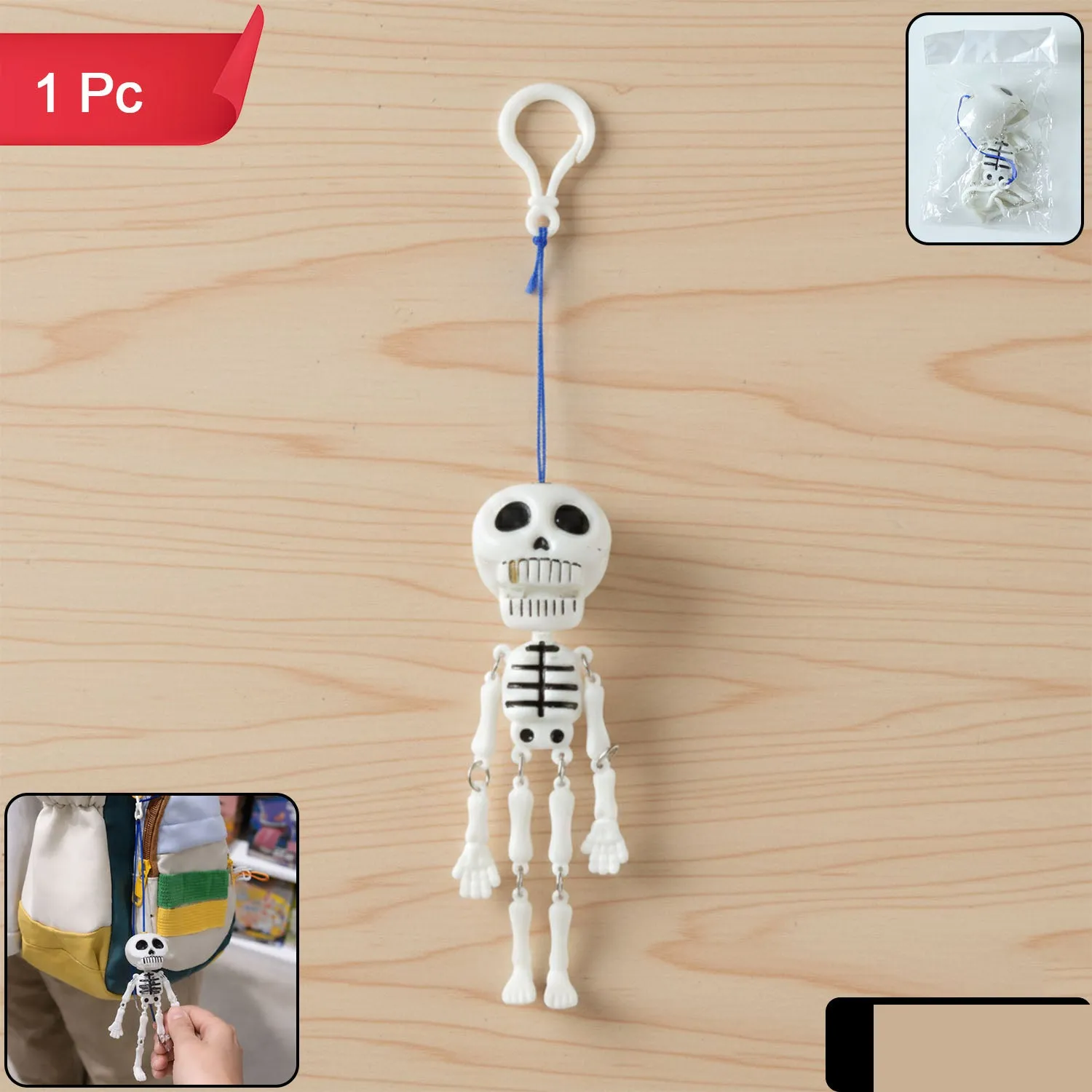 Skeleton Doll Keychain – Fun Hanging Clip-On Bag Charm - Detailed Feature View 1