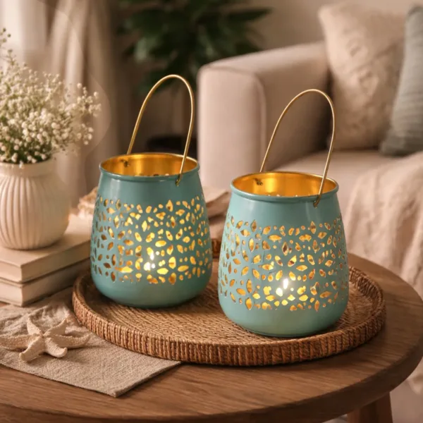 Skyblue Hanging Tealight Holder Set Of 2