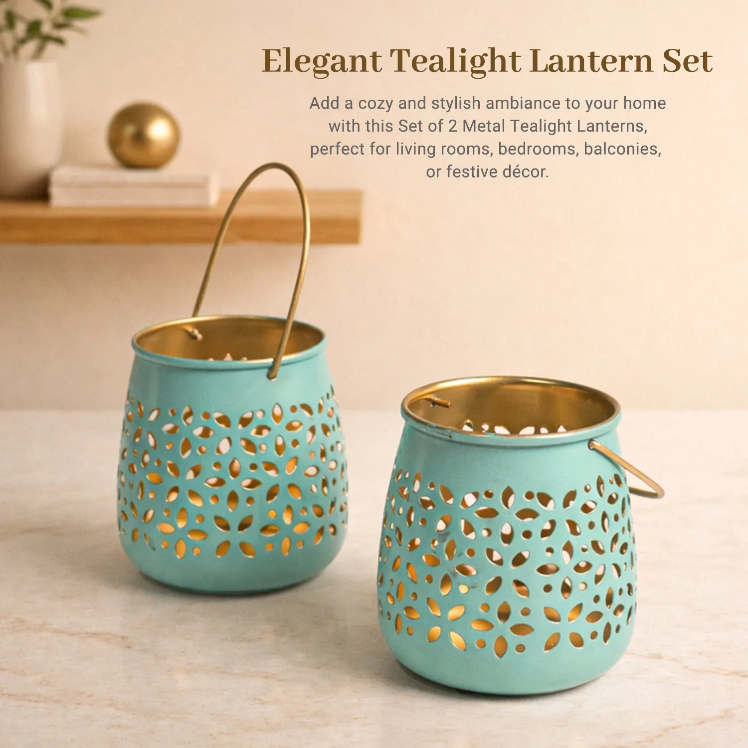 Skyblue Hanging Tealight Holder Set Of 2 - Detailed Feature View 1