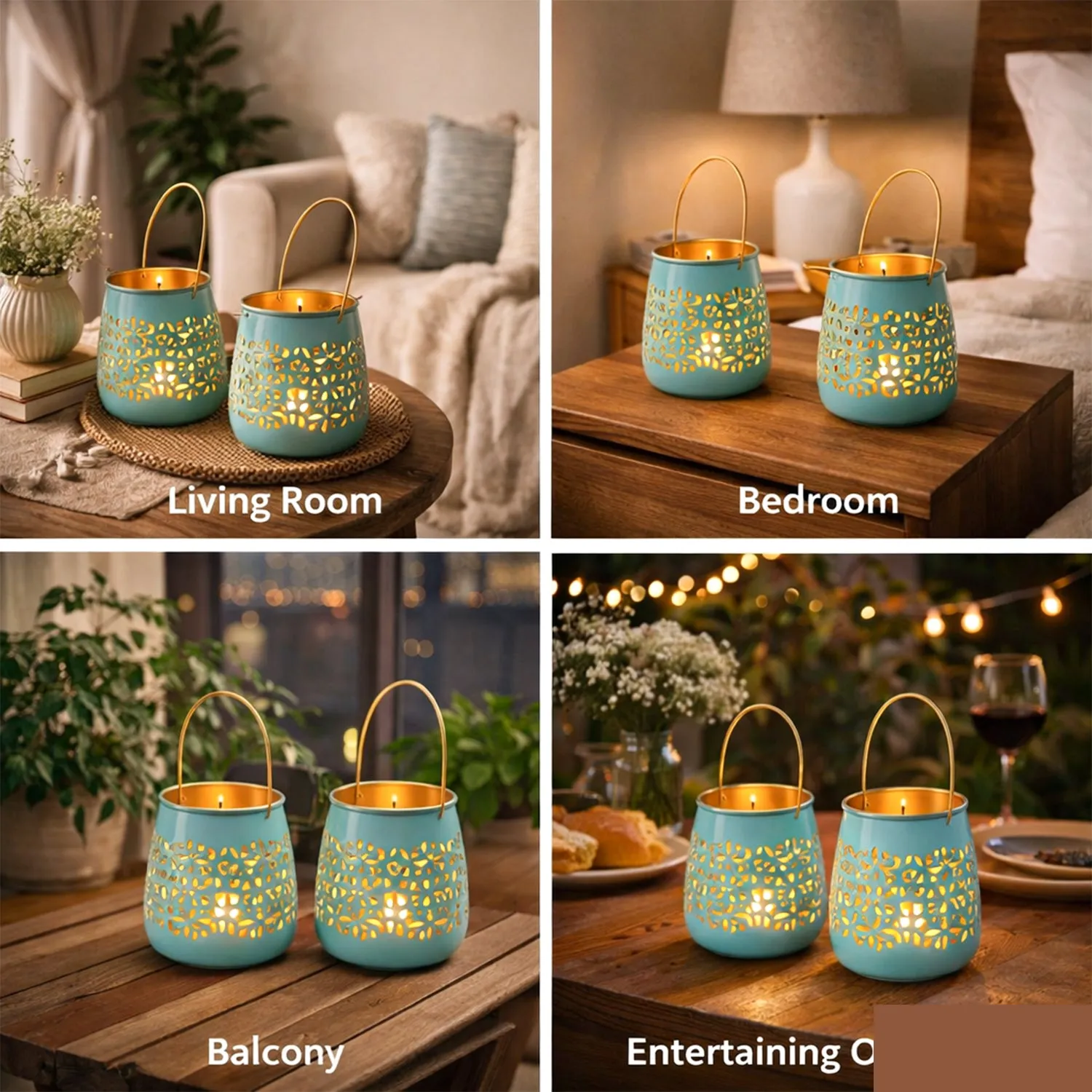 Skyblue Hanging Tealight Holder Set Of 2 - Detailed Feature View 2