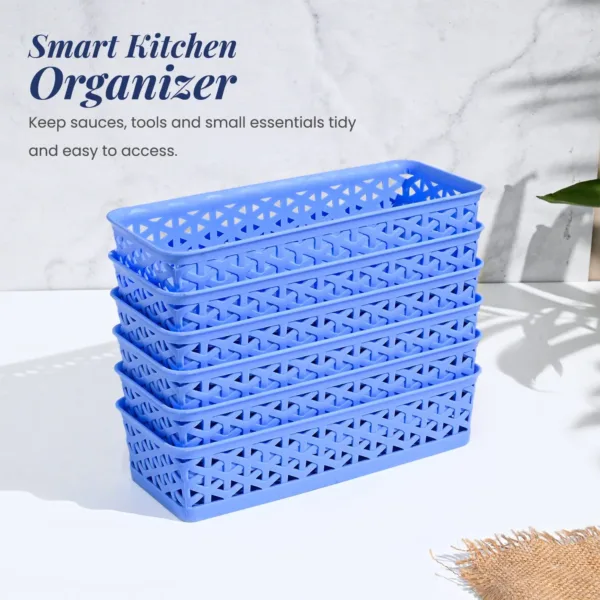 Small Plastic Multipurpose Storage Basket ( Set Of 6, Solid Blue Colour)