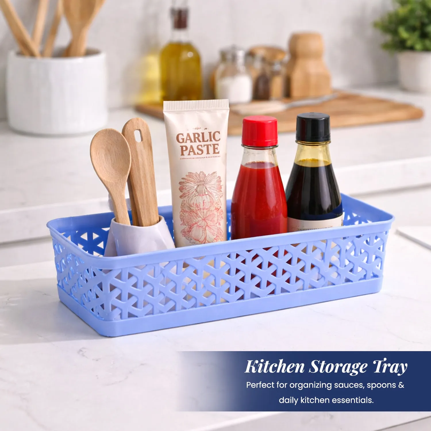 Small Plastic Multipurpose Storage Basket ( Set Of 6, Solid Blue Colour) - Detailed Feature View 1