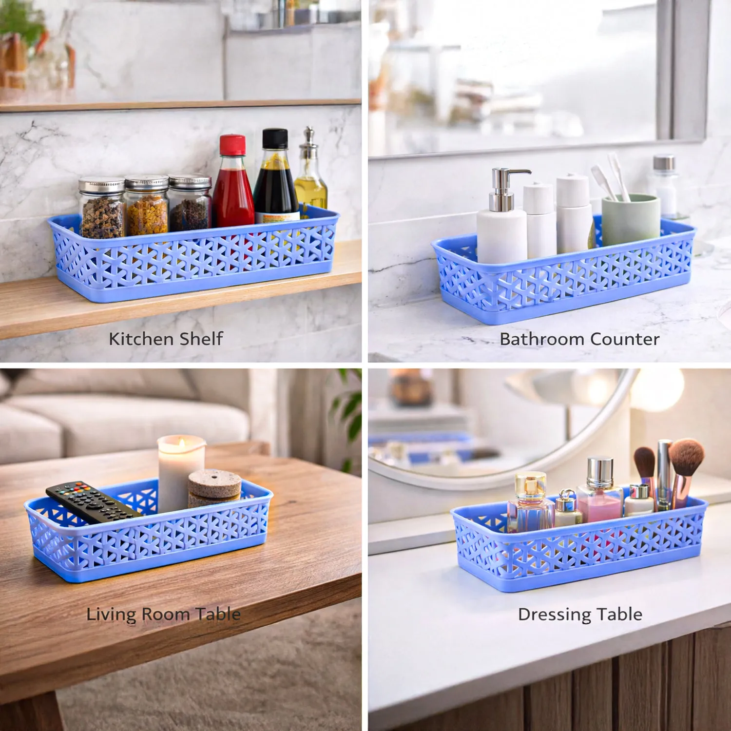 Small Plastic Multipurpose Storage Basket ( Set Of 6, Solid Blue Colour) - Detailed Feature View 2