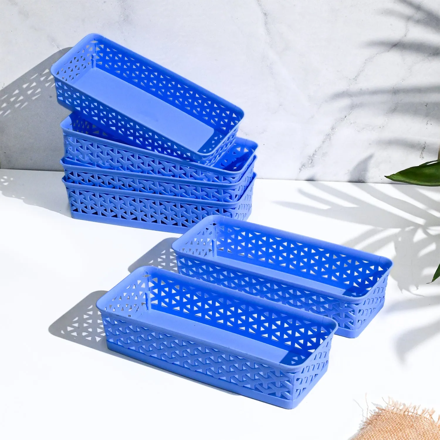 Small Plastic Multipurpose Storage Basket ( Set Of 6, Solid Blue Colour) - Detailed Feature View 4