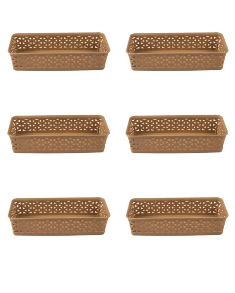 Small Plastic Multipurpose Storage Basket ( Set Of 6, Solid Brown Colour)