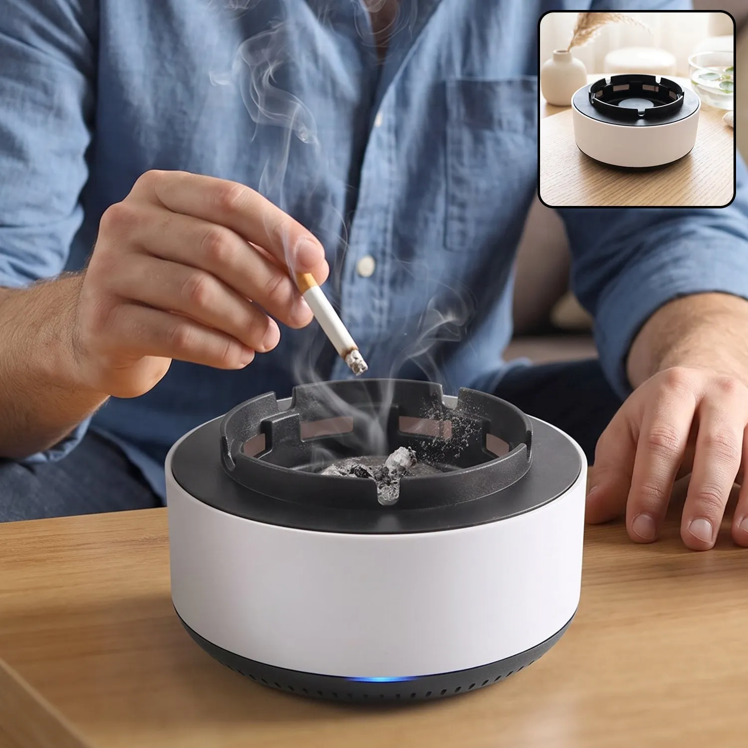 Premium Smokeless Ashtray with Air Purifier and Push Down Lid for Home Office (1 Pc) - Buy Online at Alikart