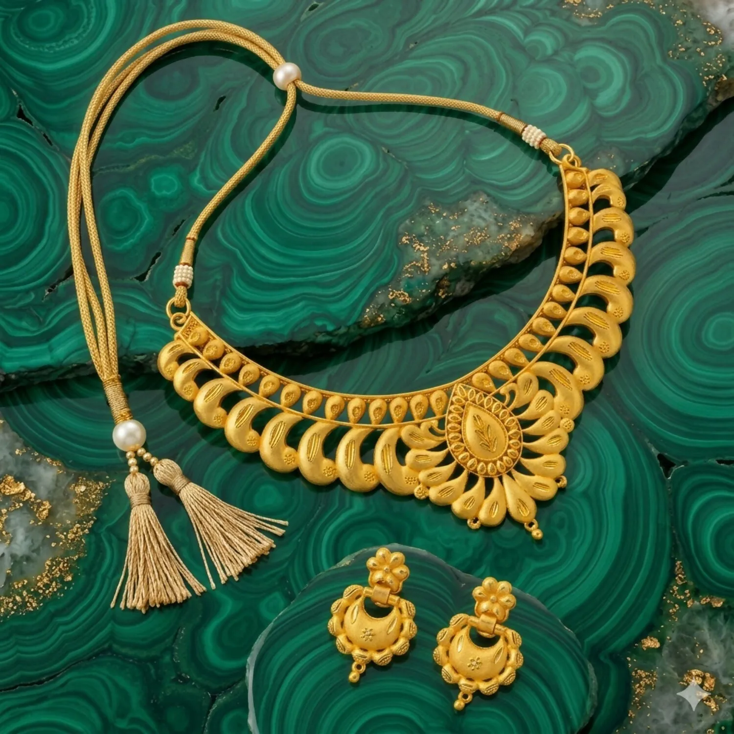 Premium Gold Plated Floral Choker Necklace Set with Earrings - Buy Online at Alikart