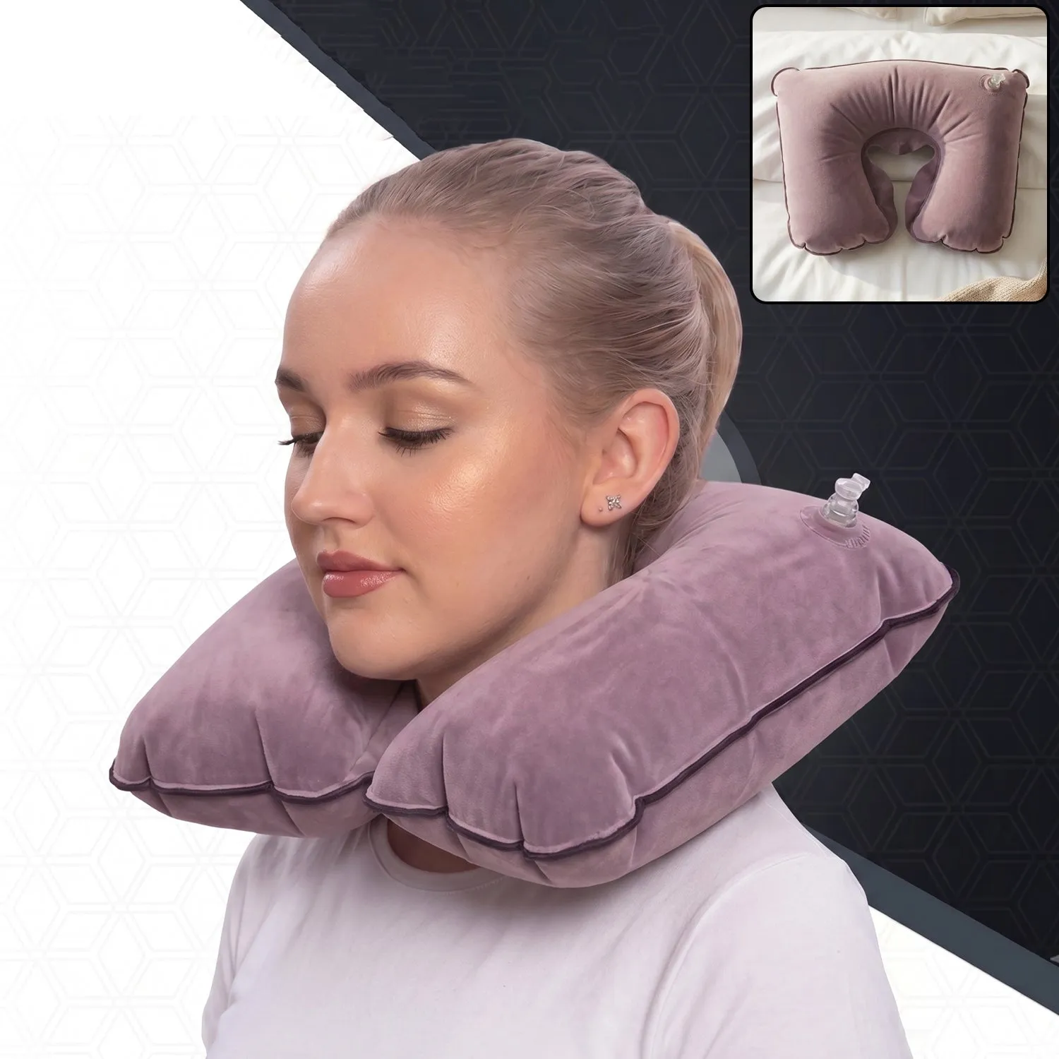 Inflatable U Shape Velvet Travel Neck Pillow for Flight Rest (1 Pc) - Detailed Feature View 1
