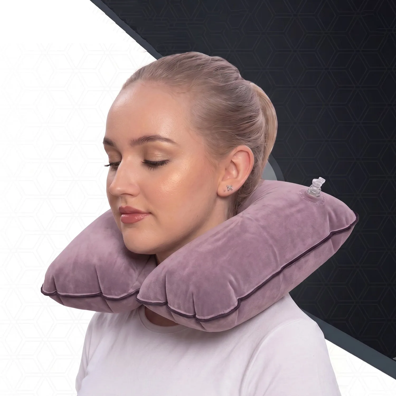 Inflatable U Shape Velvet Travel Neck Pillow for Flight Rest (1 Pc) - Detailed Feature View 6