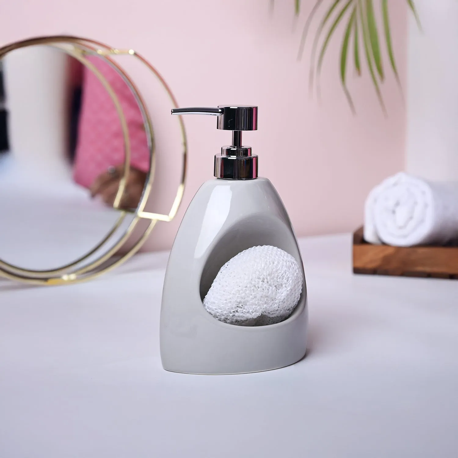 Premium Sophisticated Grey Kitchen Dispenser With Scrubber - Cylindrical Shape - Buy Online at Alikart