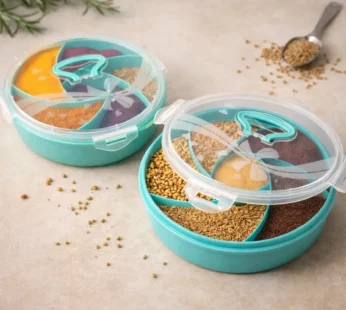 Spiral Masala Box with 6 Compartments – Multipurpose Spice & Dry Fruit Storage Organizer | Food Grade Plastic (Random Color-Pack of 1)