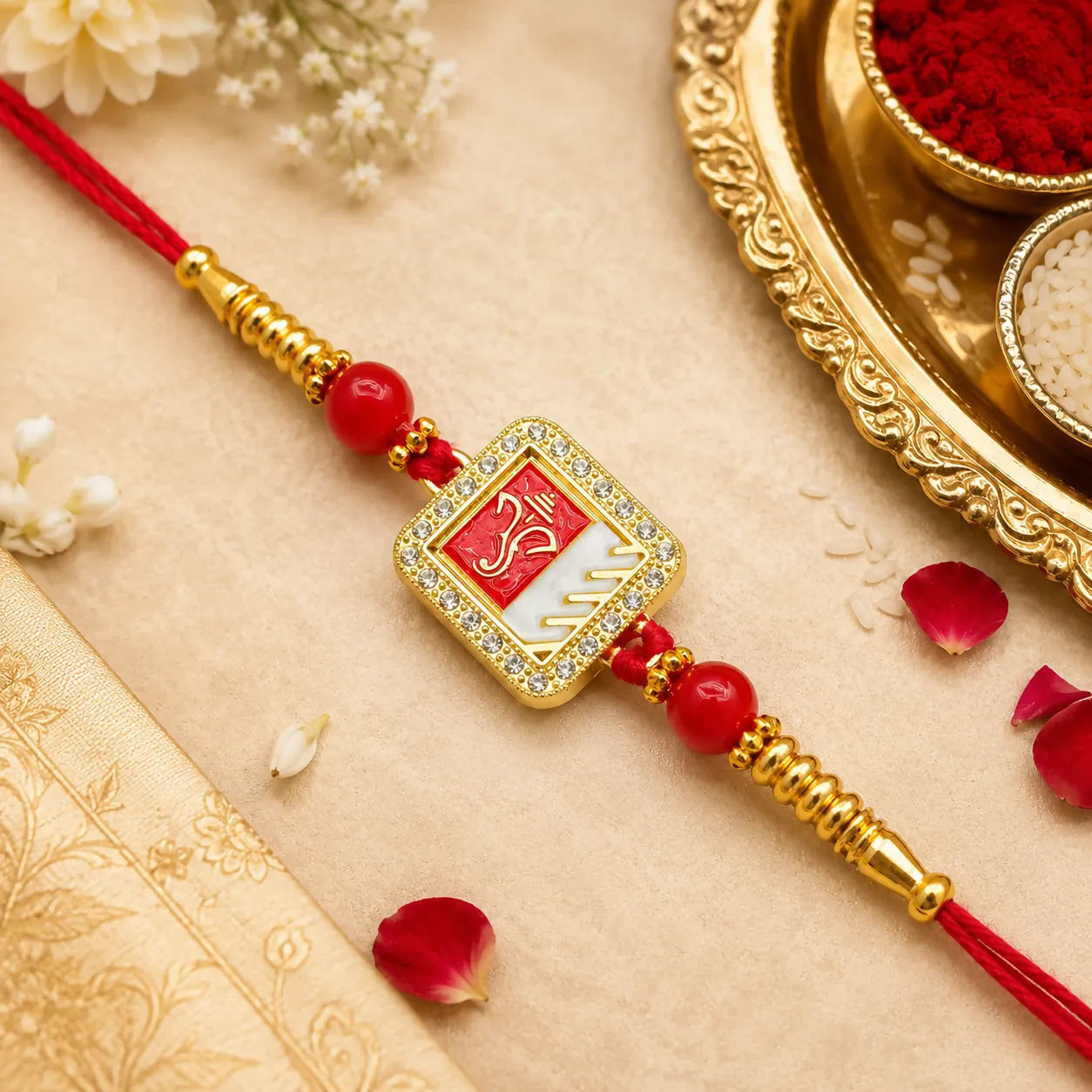 Premium Spiritual Lord Ganesha Designer Rakhi for Brother with Rhinestone Border & Dual-Tone Enamel Dial - Buy Online at Alikart