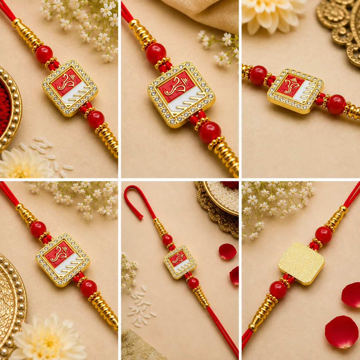 Spiritual Lord Ganesha Designer Rakhi for Brother with Rhinestone Border & Dual-Tone Enamel Dial - Detailed Feature View 2