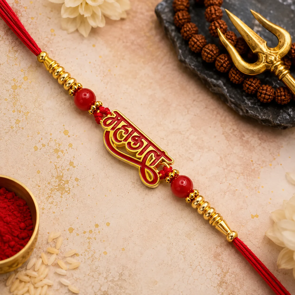 Premium Spiritual Lord Shiva Mahakal Calligraphy Designer Rakhi for Brother with Gold Finish - Buy Online at Alikart