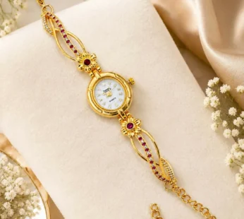 Royal Heritage Gold & Ruby Accent Bracelet Watch | Traditional & Partywear Jewelry Watch