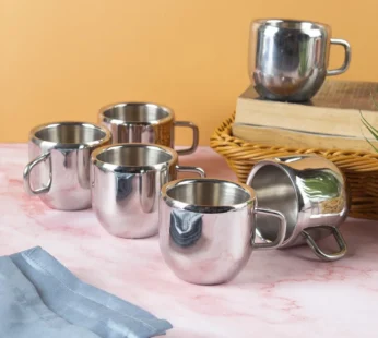 Stainless Steel Solid Tea & Coffee Mugs ( Set Of 6, 100 mL, Silver Colour)