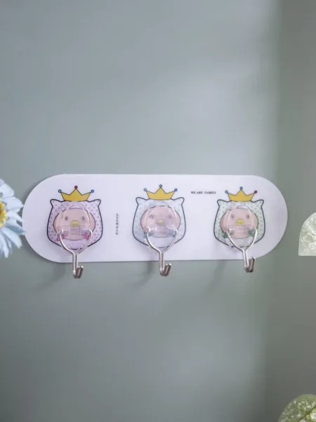 Sticky Hook Pack Of 3 Pcs, Cartoon Face, White, Plastic