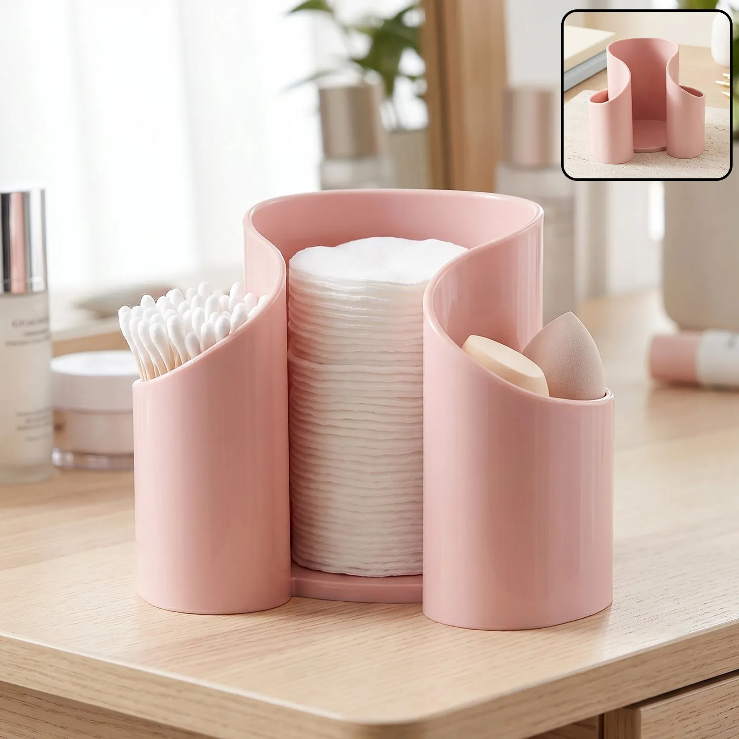 Premium Plastic Cosmetic Desktop Organizer Caddy for Cotton Pads and Makeup (1 Pc) - Buy Online at Alikart