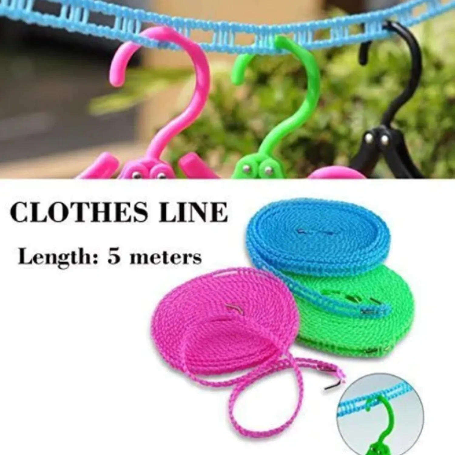 5 Mtr Durable Nylon Clothline Rope – Strong Laundry & Clothes Drying Line for Home, Travel & Outdoor Use (Random Color-Pack of 1) - Detailed Feature View 3