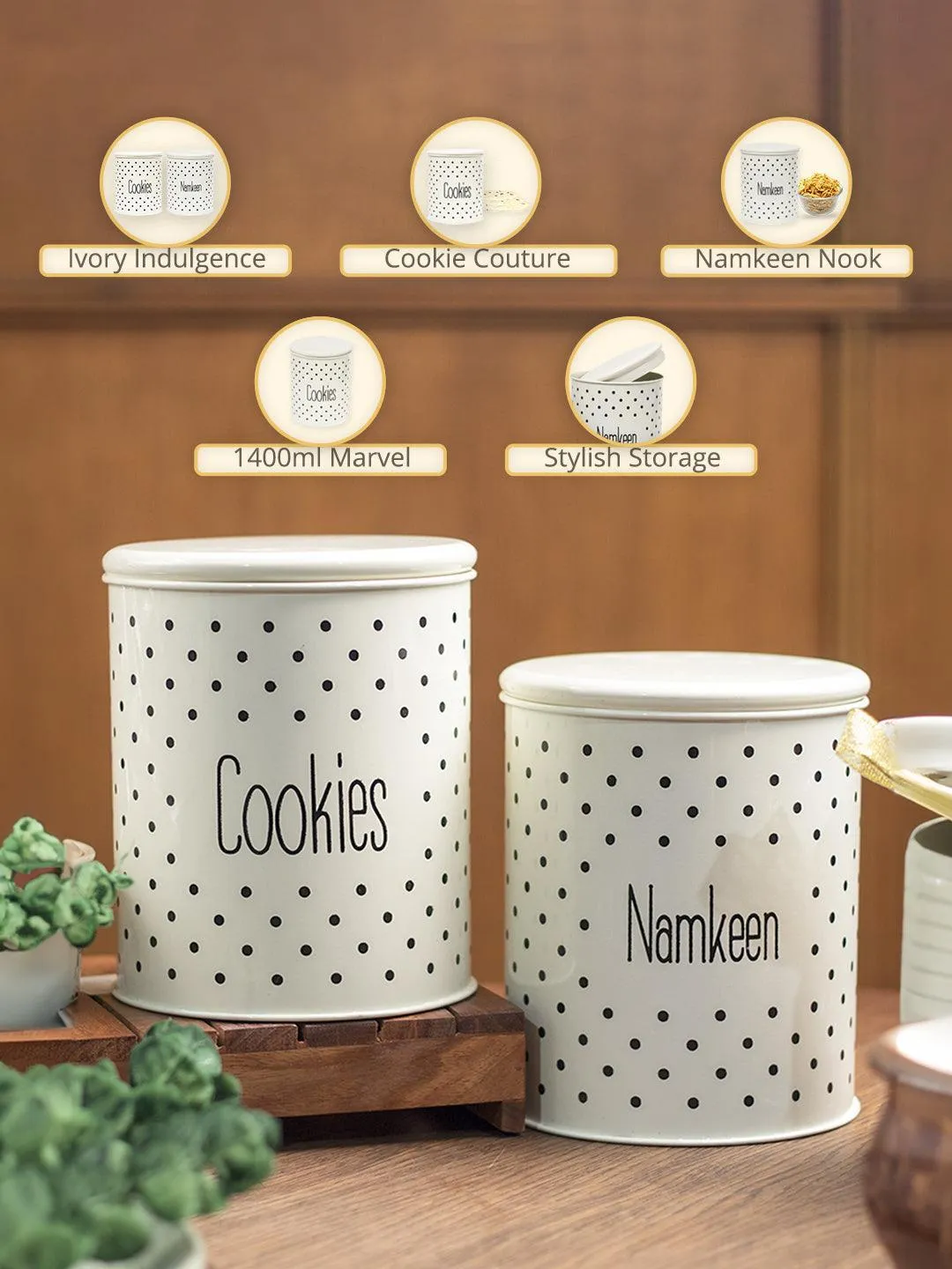 Stylish Ivory Cookie & Namkeen Jar (Each 1400 Ml) - Detailed Feature View 1
