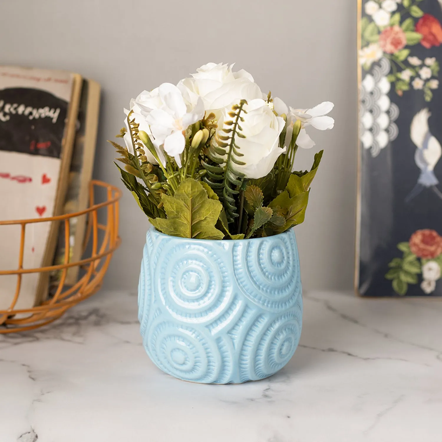 Premium Stylish Off White Artificial Flower With Pot - 11.5 X 11.5 X 24Cm - Buy Online at Alikart