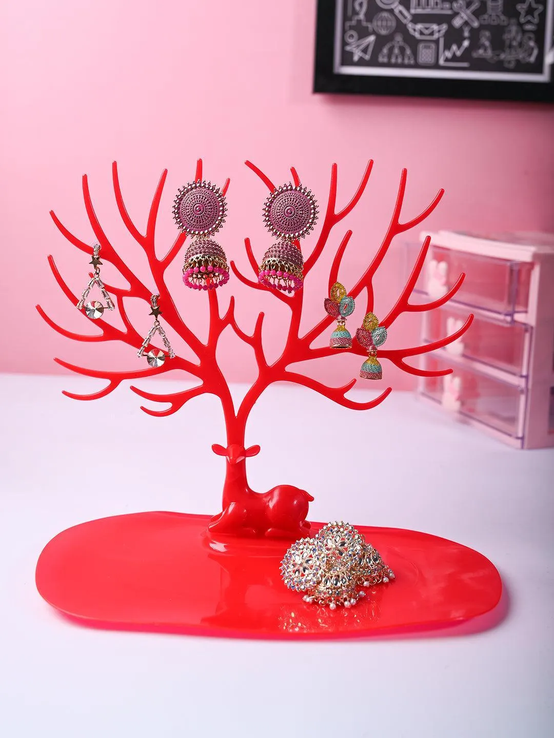 Stylish Red Jewelry Tree Stand - Detailed Feature View 1