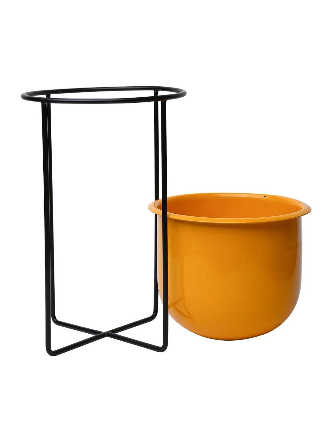 Stylish Yellow Plant Pot With Stand - Detailed Feature View 3