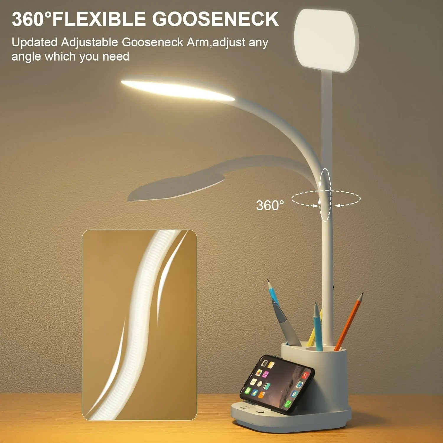 Multi-Function LED Desk Lamp – Adjustable Light & Organization - Detailed Feature View 1