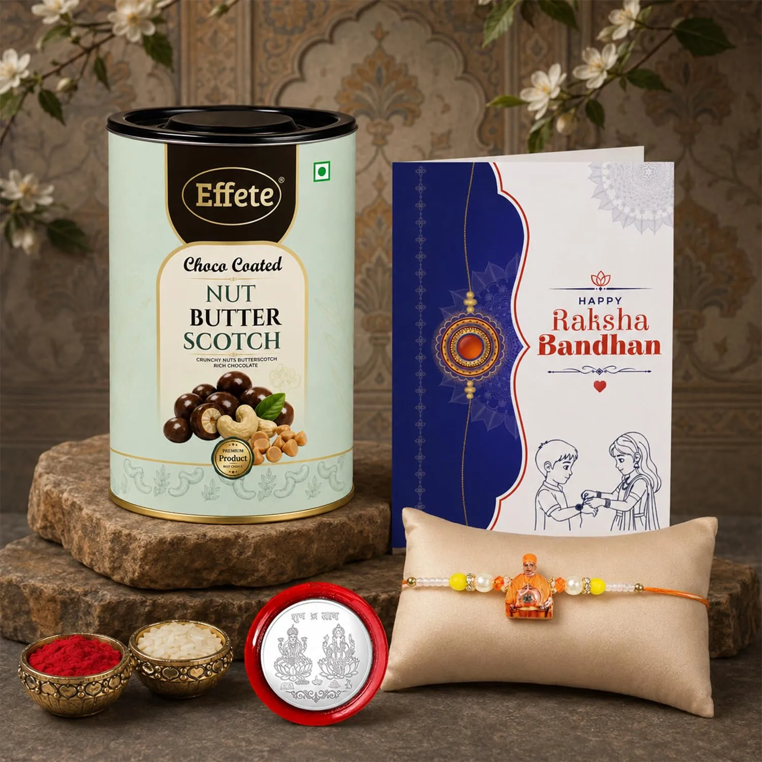Premium Swami Maharaj Rakhi for Brother with Butter Scotch 96gm, Coin & Card, Pack of 5 - Buy Online at Alikart