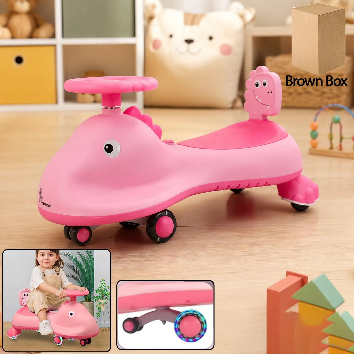 Premium Kids Swing Car Ride On Toy with Music, Pink Shark Design Magic Twist Car (1 Pc) - Buy Online at Alikart