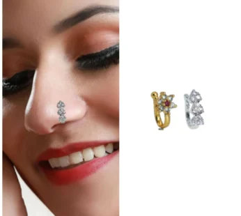 Non-Pierced Nose Rings Set – Silver Plated Floral & Heart Design