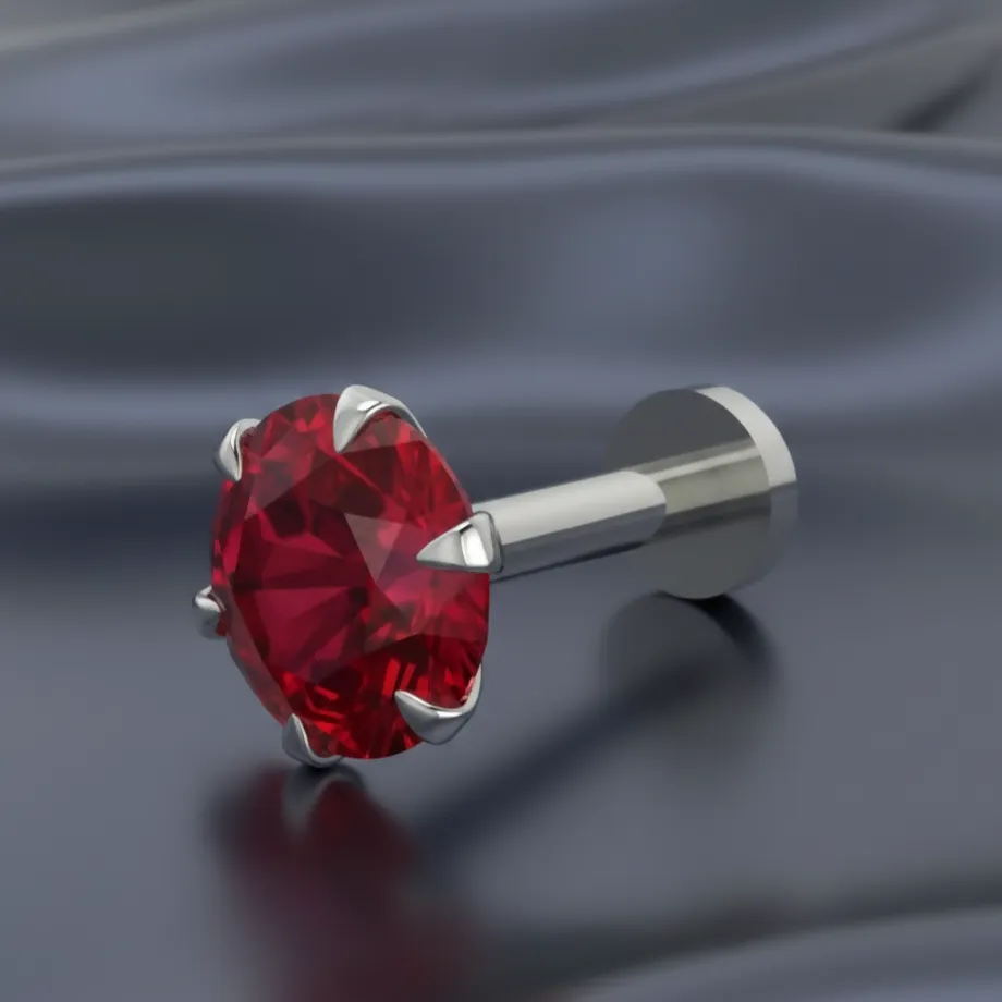 Premium Silver plated Ruby Red AD Flat Back Labret Stud earrings for women and girls - Buy Online at Alikart
