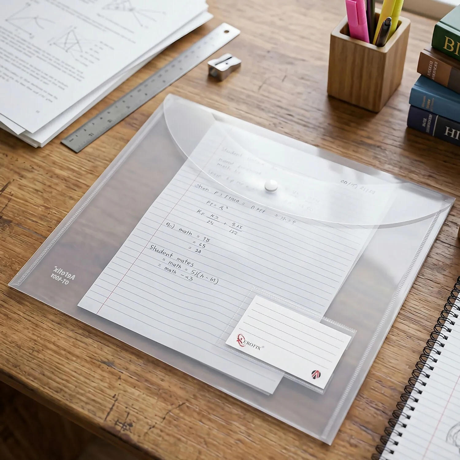 Transparent Document Folder – Secure Button Closure for Office & School - Detailed Feature View 1