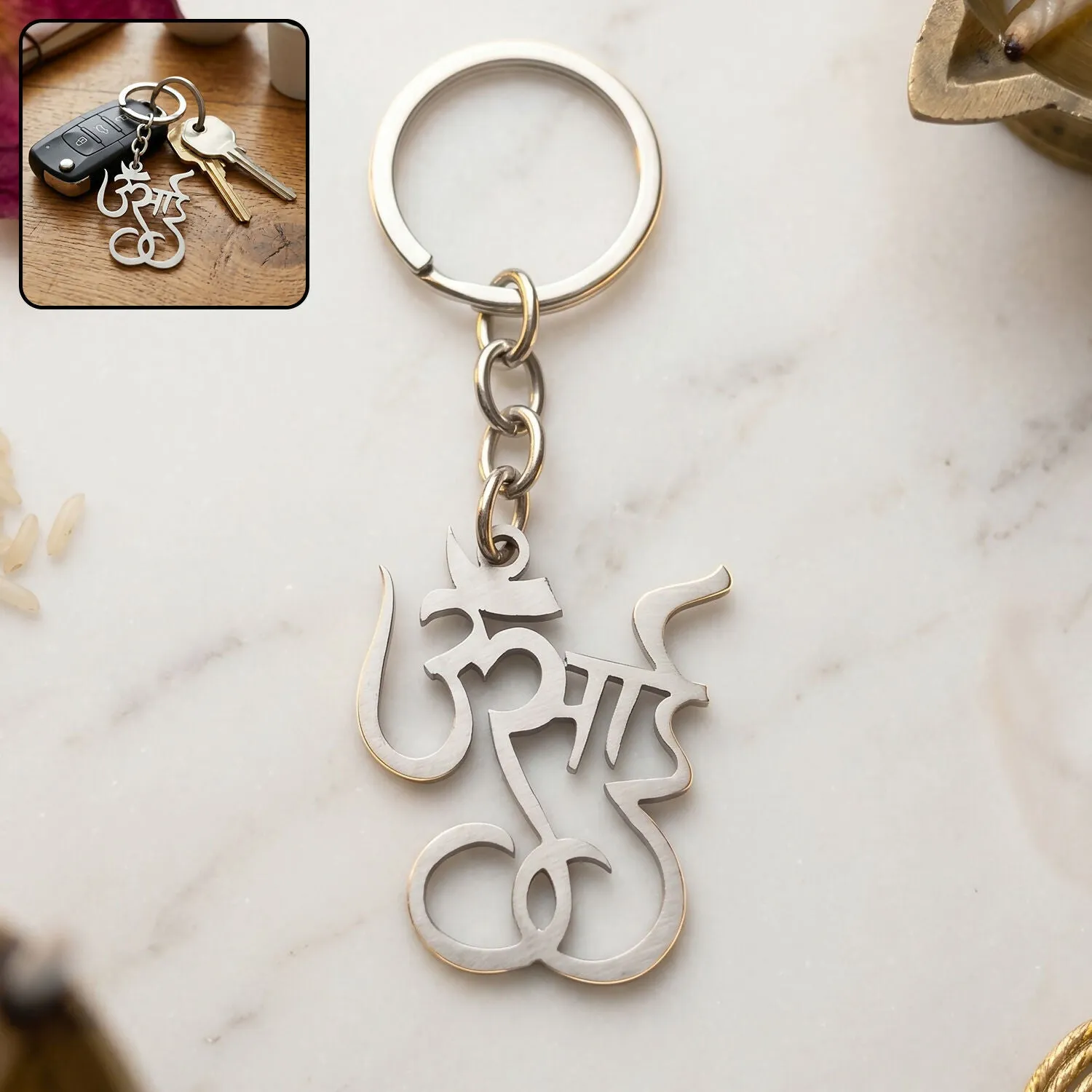 Premium Om Sai Stainless Steel Keychain | Shirdi Sai Baba Devotional Metal Key Ring for Men & Women - Buy Online at Alikart