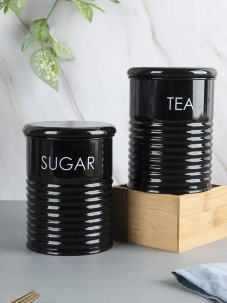 Tea & Sugar Jar – Set Of 2 (Black, Each 900 mL)