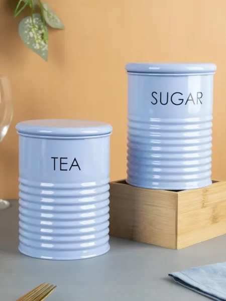 Tea & Sugar Jar – Set Of 2 (Blue, Each 900 mL)