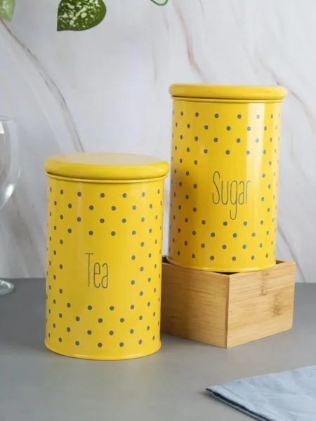 Tea & Sugar Jar – Set Of 2 (Yellow, Each 900 mL)