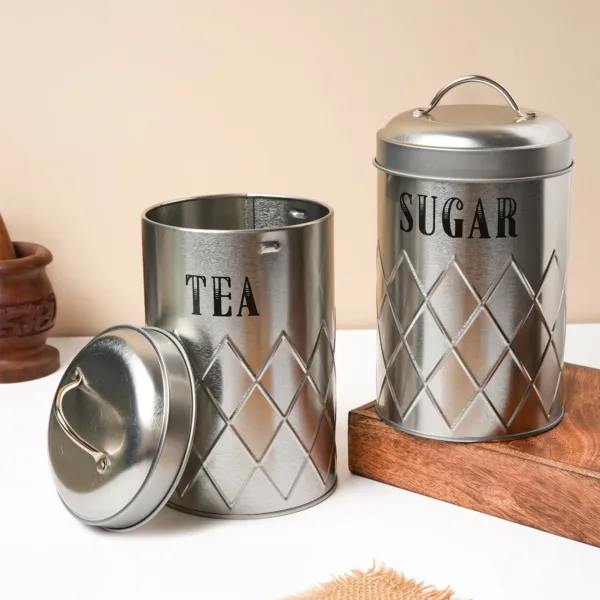 Tea & Sugar Jar Set of 2 – Golden Tin Glossy Finish