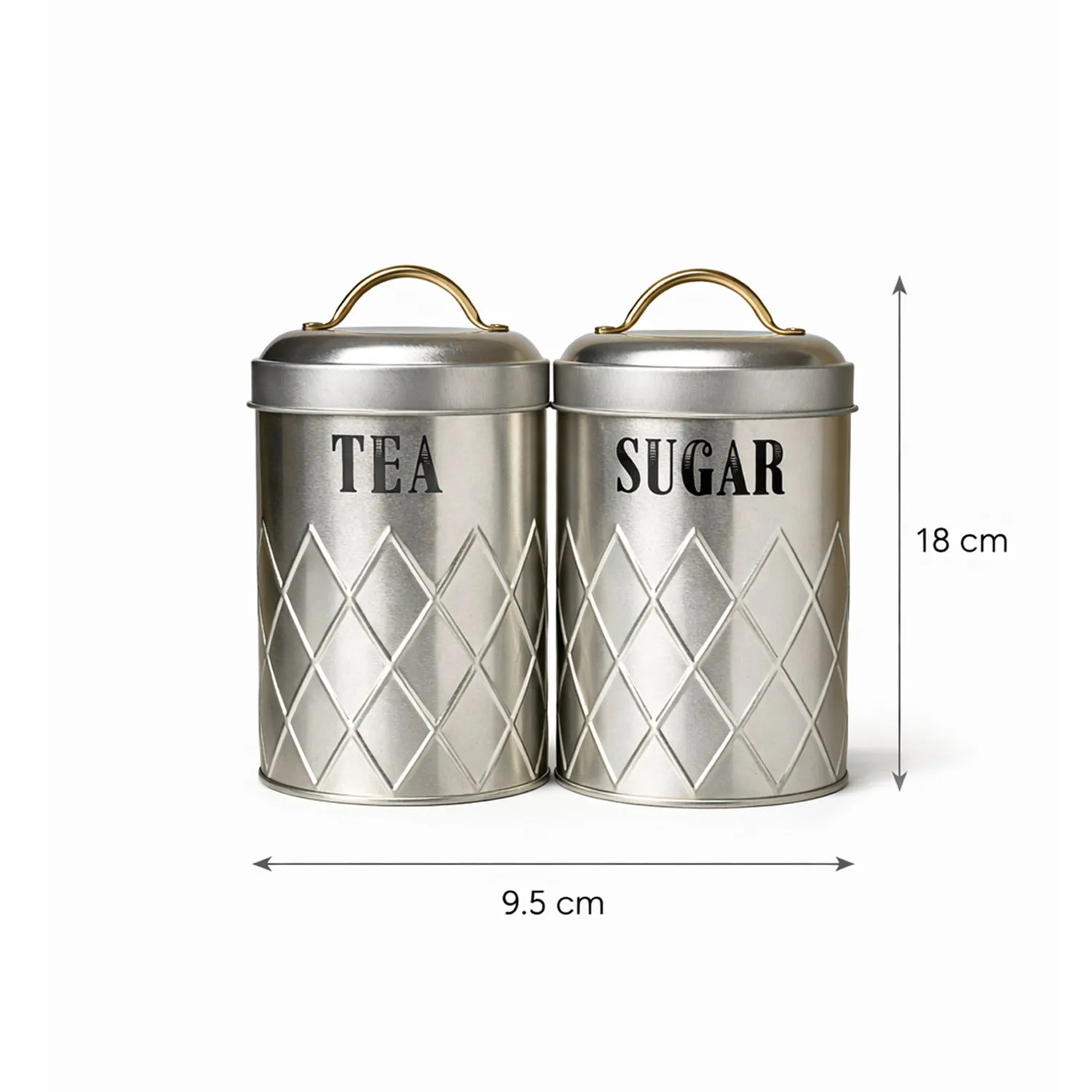 Tea & Sugar Jar Set of 2 - Golden Tin Glossy Finish - Detailed Feature View 5