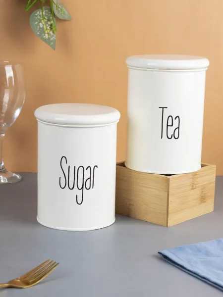 Tea & Sugar Jars – Set Of 2 (White, Each 900 mL)